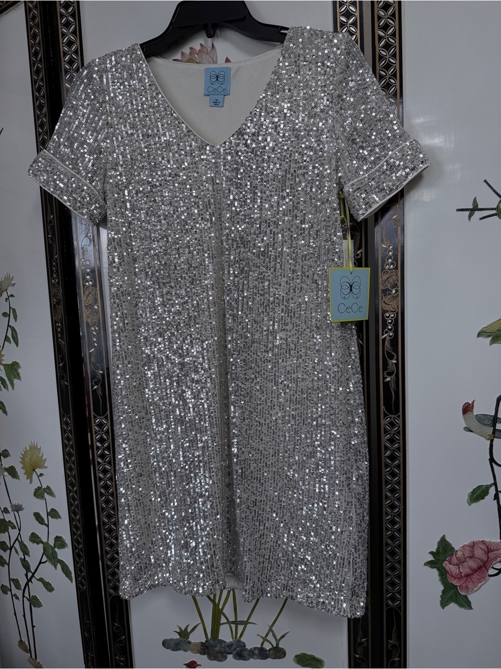 CeCe Silver Sequin V-Neck Kids Formal Dress